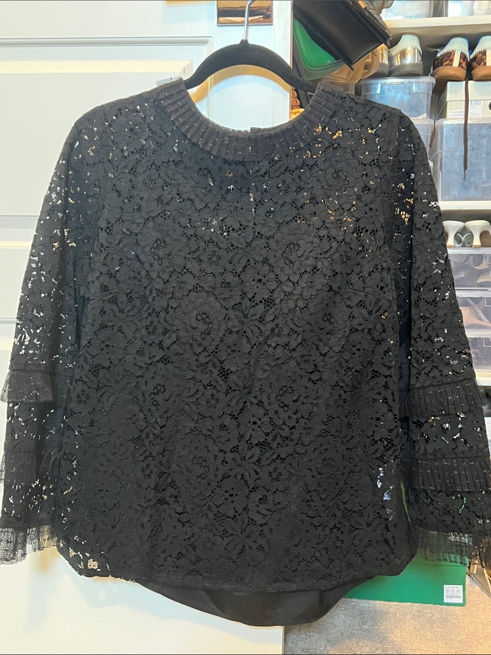 J. Crew Black Floral Lace Long-Sleeve Blouse